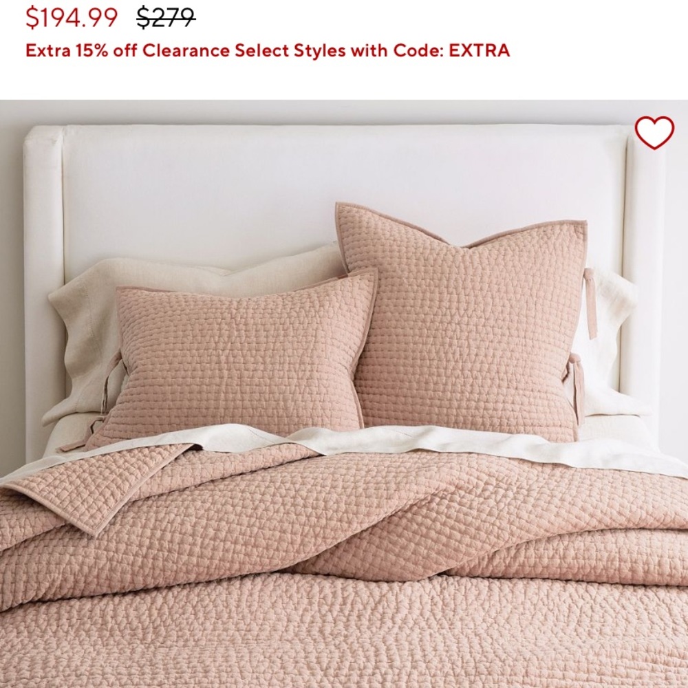 New pottery barn Pickstitch quilt full/queen peach pink